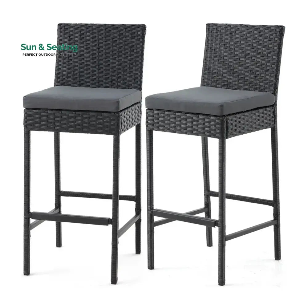 Thekla Outdoor Rattan Wicker Bar Chairs Set of 2 Bar Chairs