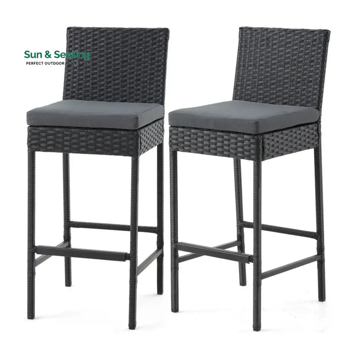 Thekla Outdoor Rattan Wicker Bar Chairs Set of 2 Bar Chairs