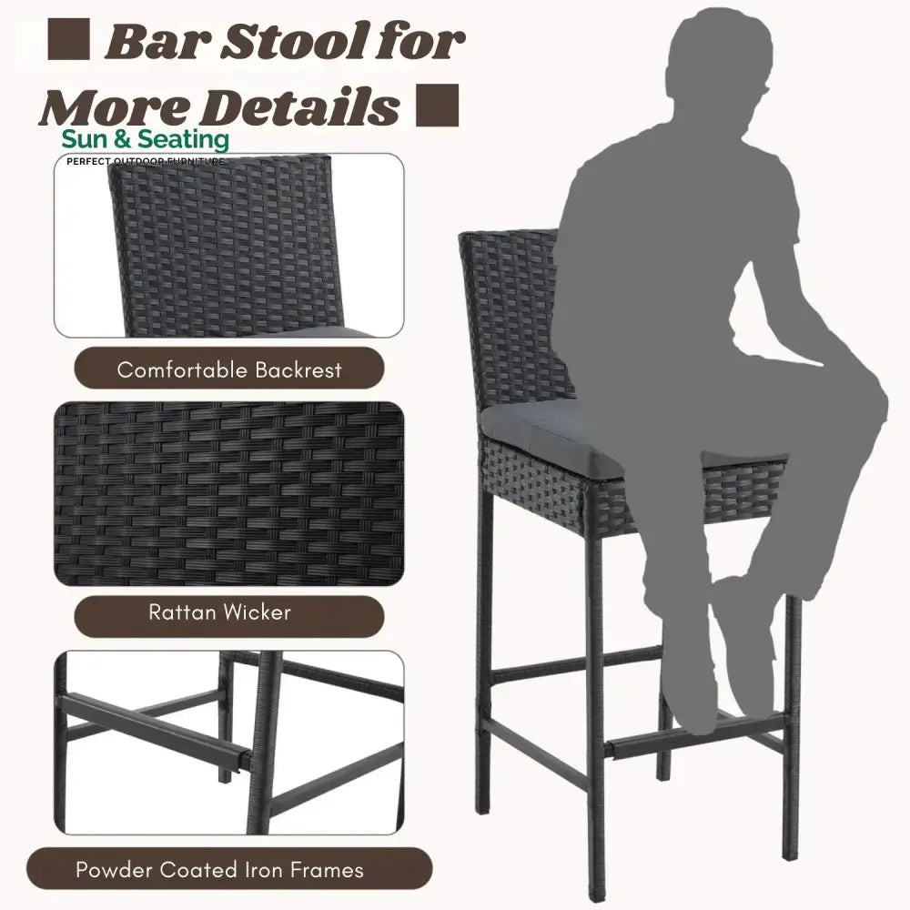 Thekla Outdoor Rattan Wicker Bar Chairs Set of 2 Bar Chairs