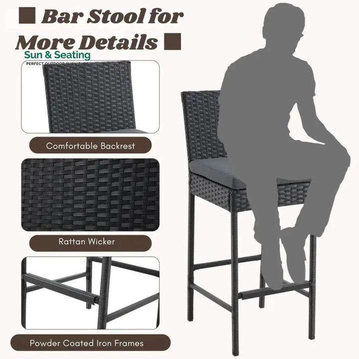 Thekla Outdoor Rattan Wicker Bar Chairs Set of 2 Bar Chairs