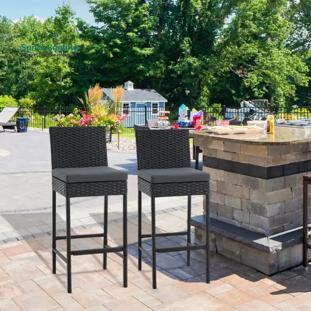 Thekla Outdoor Rattan Wicker Bar Chairs Set of 2 Bar Chairs