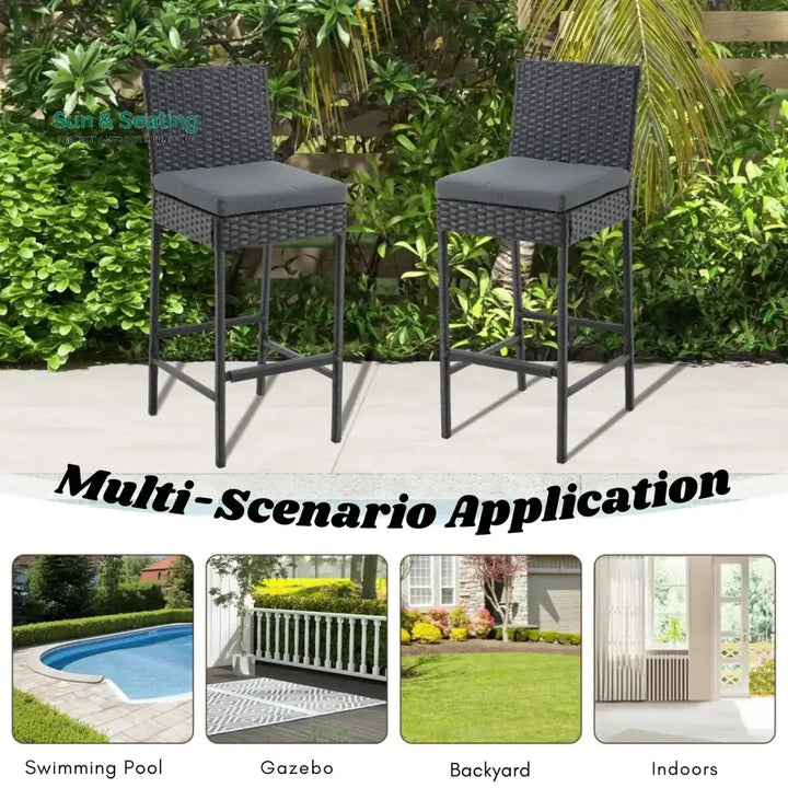 Thekla Outdoor Rattan Wicker Bar Chairs Set of 2 Bar Chairs