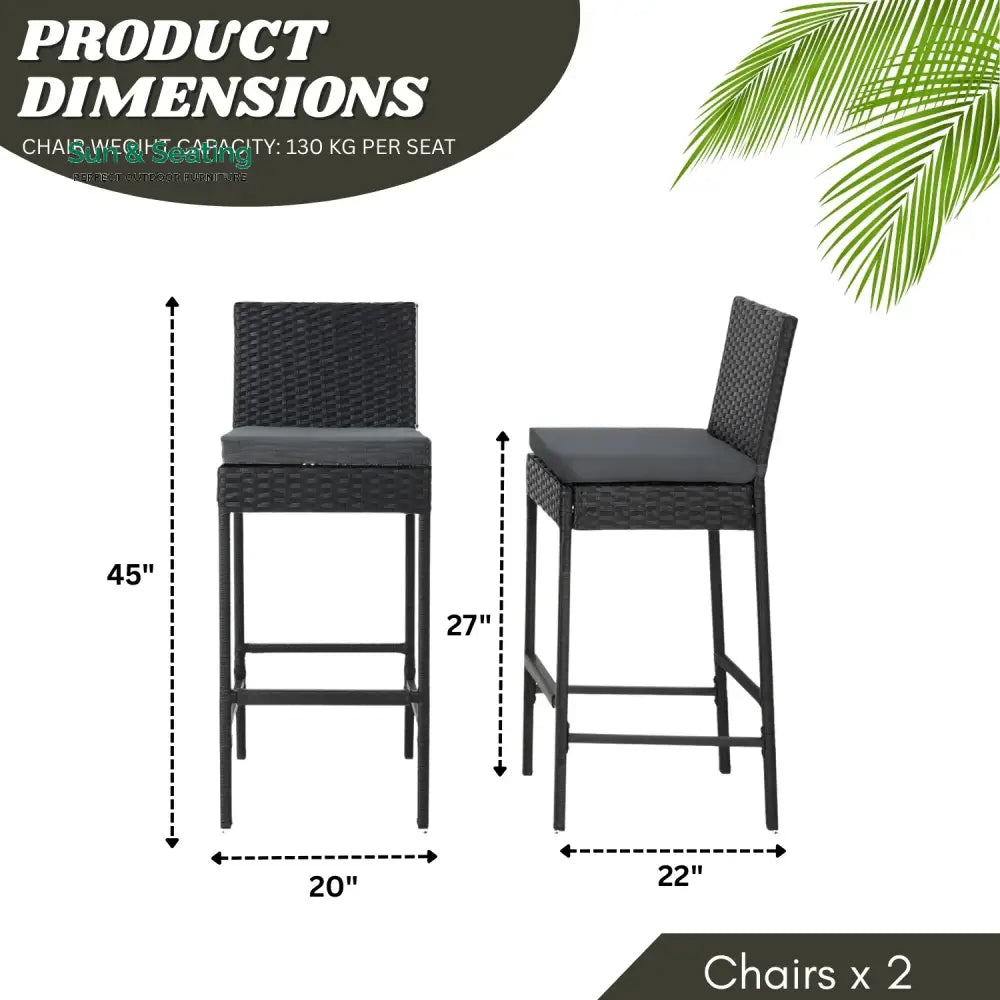 Thekla Outdoor Rattan Wicker Bar Chairs Set of 2 Bar Chairs