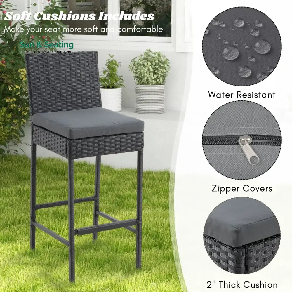 Thekla Outdoor Rattan Wicker Bar Chairs Set of 2 Bar Chairs