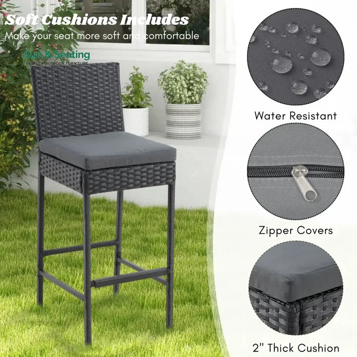 Thekla Outdoor Rattan Wicker Bar Chairs Set of 2 Bar Chairs