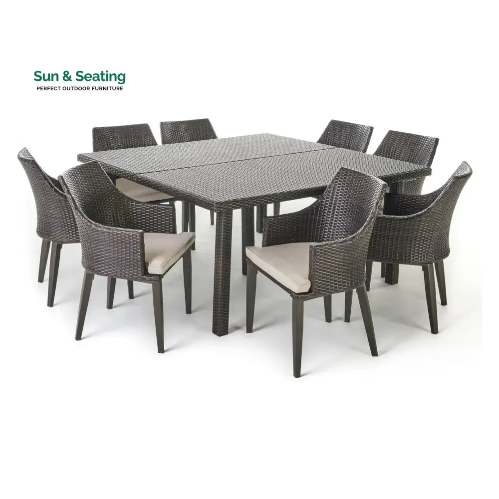 Thembi 9-Piece Outdoor Rattan Wicker Square Dining Set Dining Set