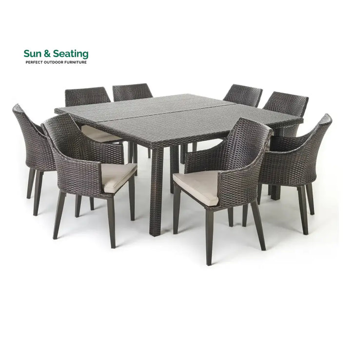 Thembi 9-Piece Outdoor Rattan Wicker Square Dining Set Dining Set
