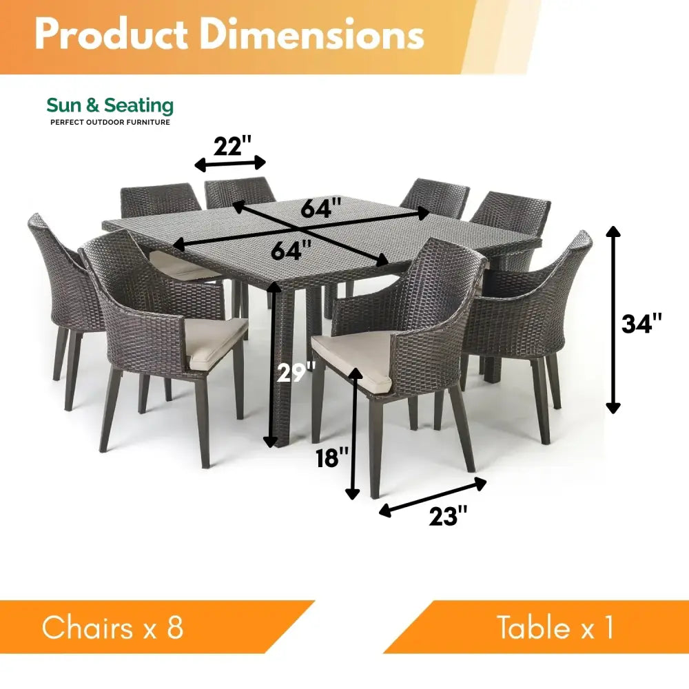 Thembi 9-Piece Outdoor Rattan Wicker Square Dining Set Dining Set