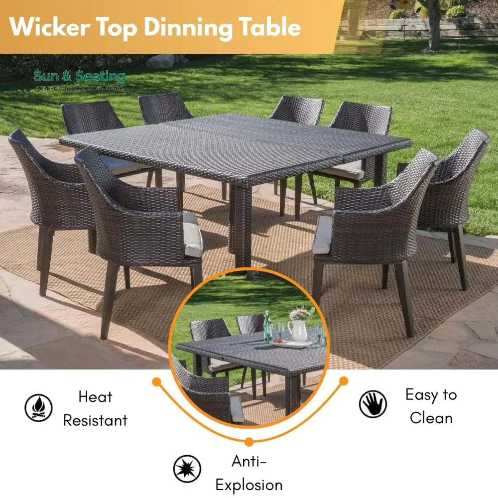 Thembi 9-Piece Outdoor Rattan Wicker Square Dining Set Dining Set