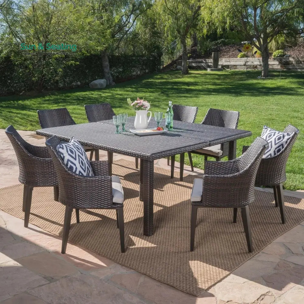 Thembi 9-Piece Outdoor Rattan Wicker Square Dining Set Dining Set