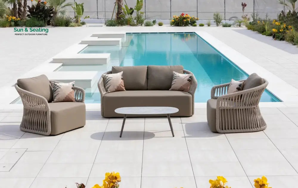 Thoma Outdoor Garden Balcony Sofa Set 2 Seater 2 Single Seater 1 Center Table Set Braid &amp; Rope (Beige) Sofa Sets