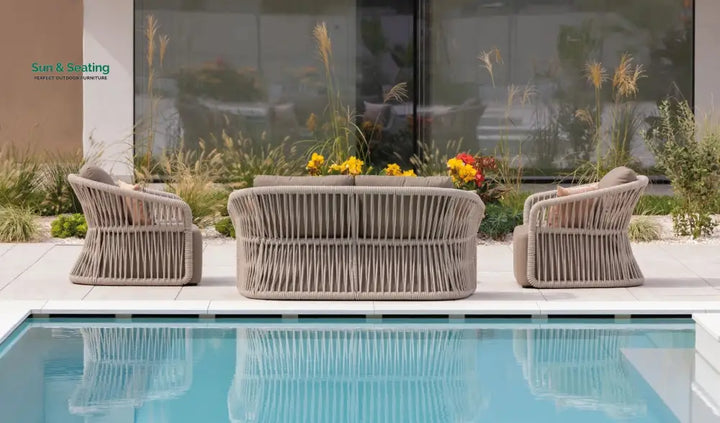 Thoma Outdoor Garden Balcony Sofa Set 2 Seater 2 Single Seater 1 Center Table Set Braid &amp; Rope (Beige) Sofa Sets