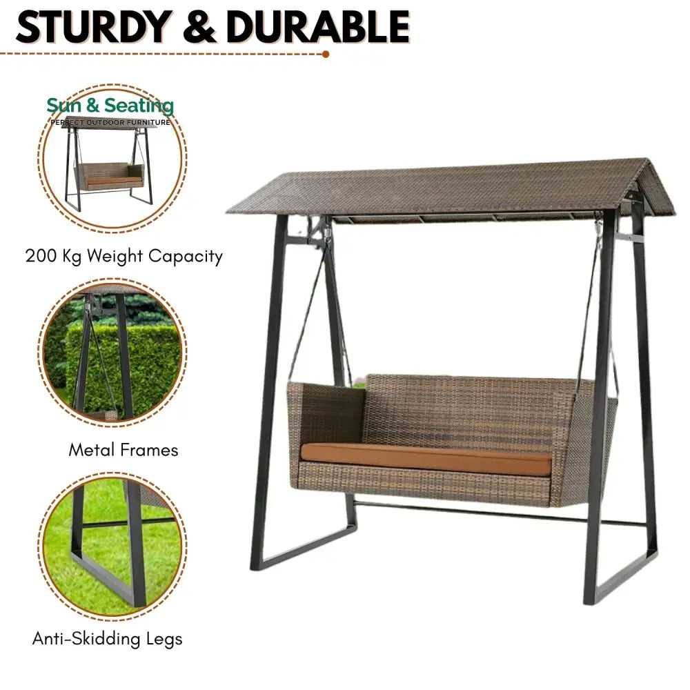 Tigist All Weather Wicker 2-Seat Patio Swing Chair with Shade &amp; Cushions Swing