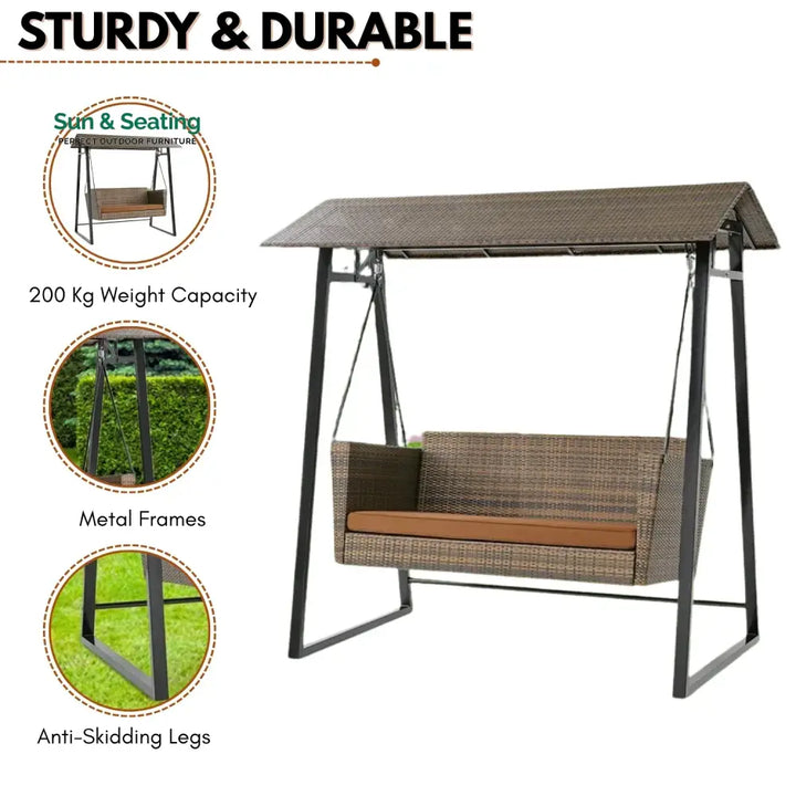 Tigist All Weather Wicker 2-Seat Patio Swing Chair with Shade &amp; Cushions Swing