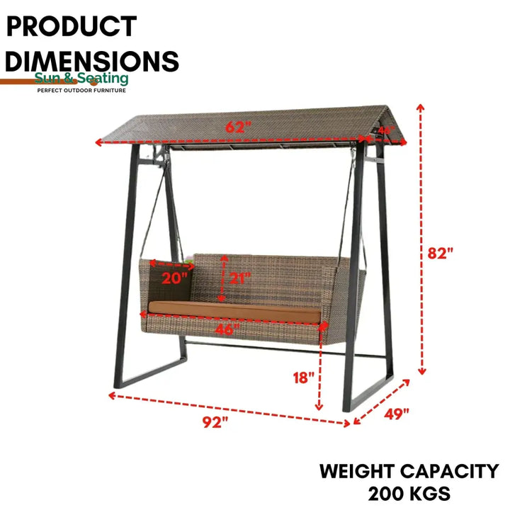 Tigist All Weather Wicker 2-Seat Patio Swing Chair with Shade &amp; Cushions Swing