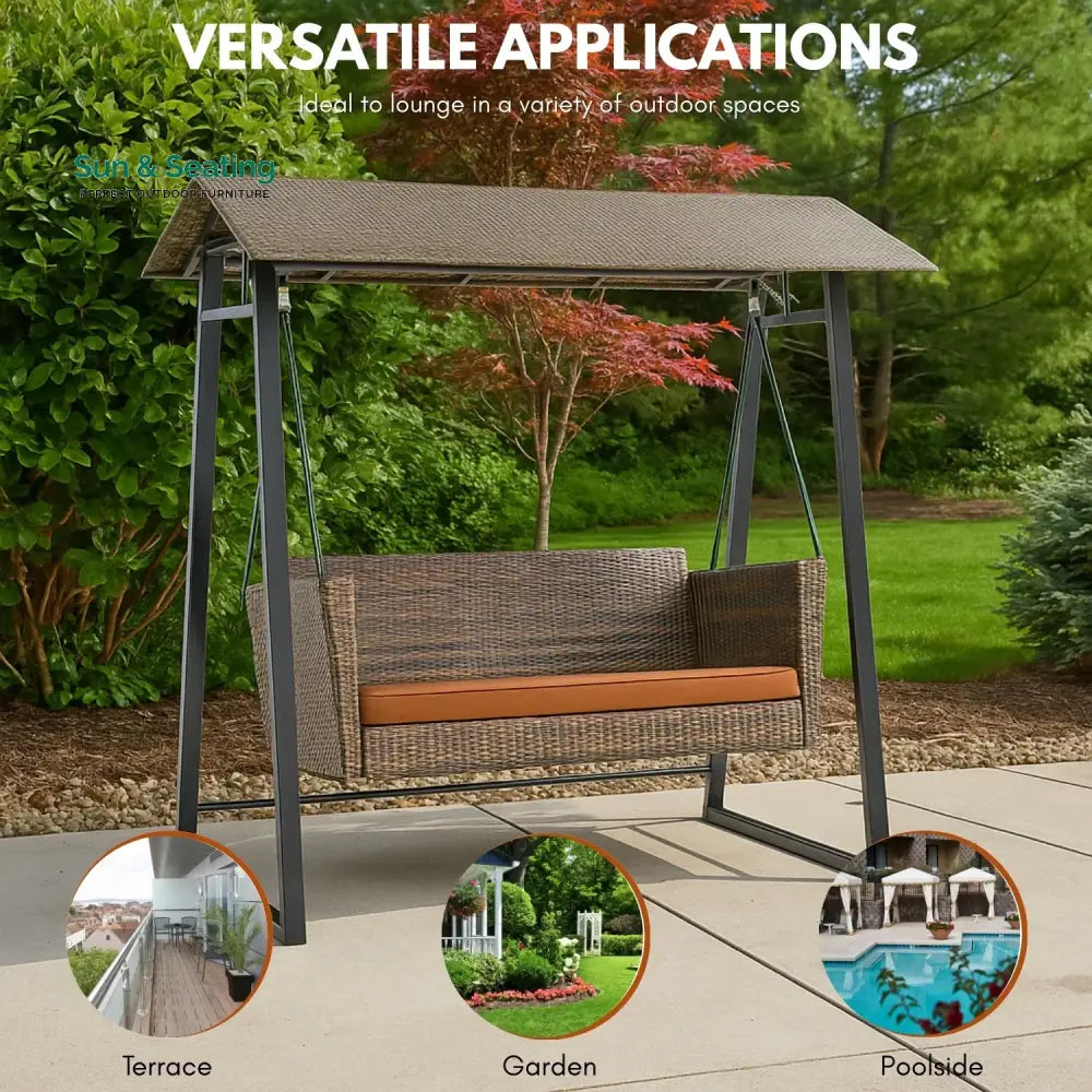 Tigist All Weather Wicker 2-Seat Patio Swing Chair with Shade &amp; Cushions Swing