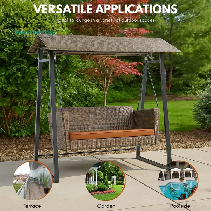 Tigist All Weather Wicker 2-Seat Patio Swing Chair with Shade &amp; Cushions Swing