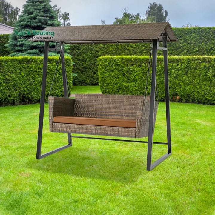 Tigist All Weather Wicker 2-Seat Patio Swing Chair with Shade &amp; Cushions Swing