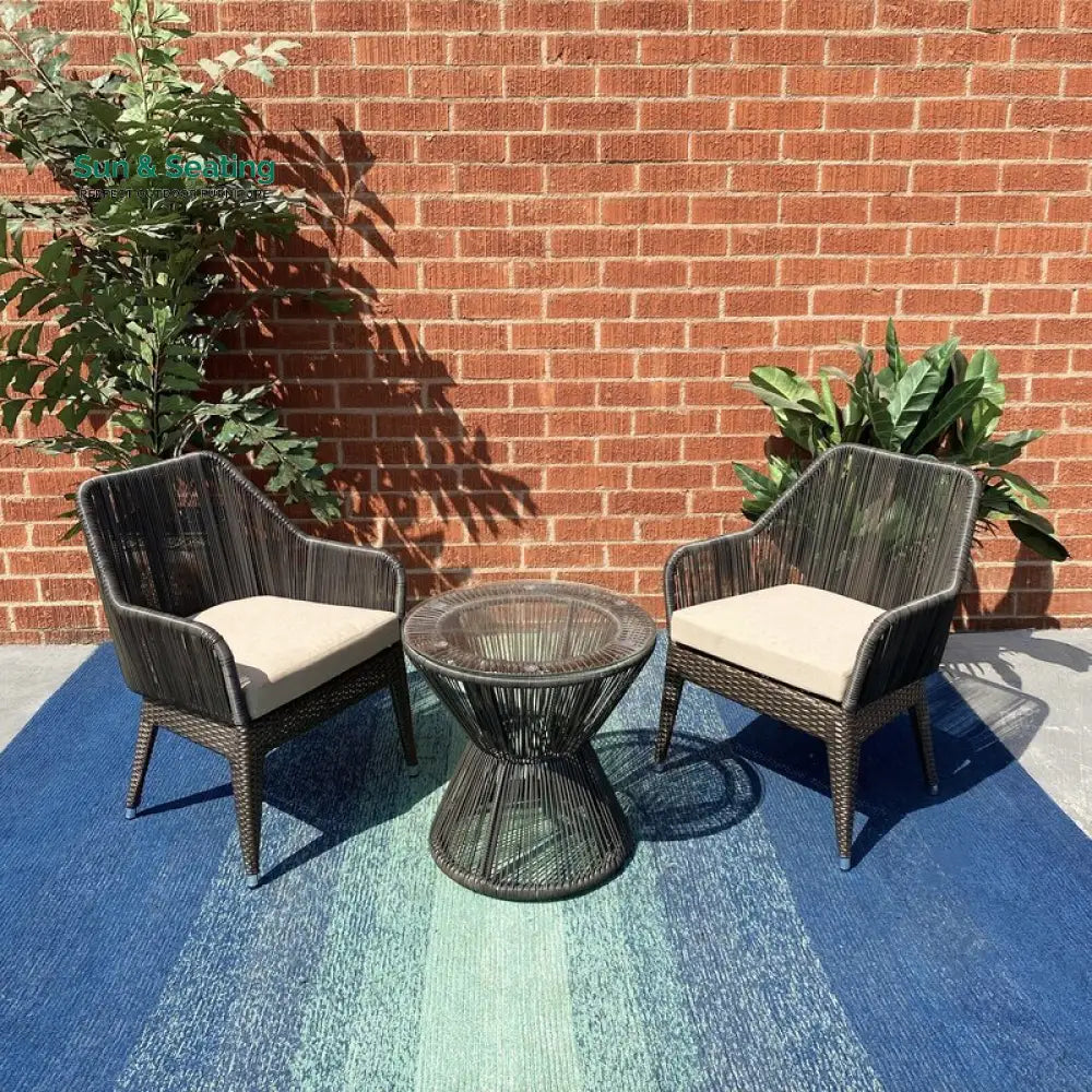 Tim Outdoor Patio Seating Set 2 Chairs and 1 Table Set (Brown) Coffee Table Sets