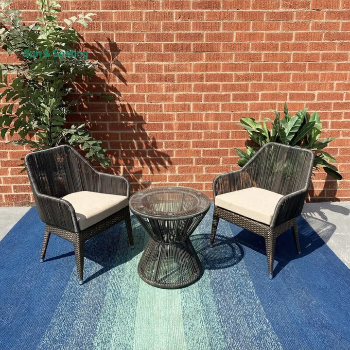 Tim Outdoor Patio Seating Set 2 Chairs and 1 Table Set (Brown) Coffee Table Sets