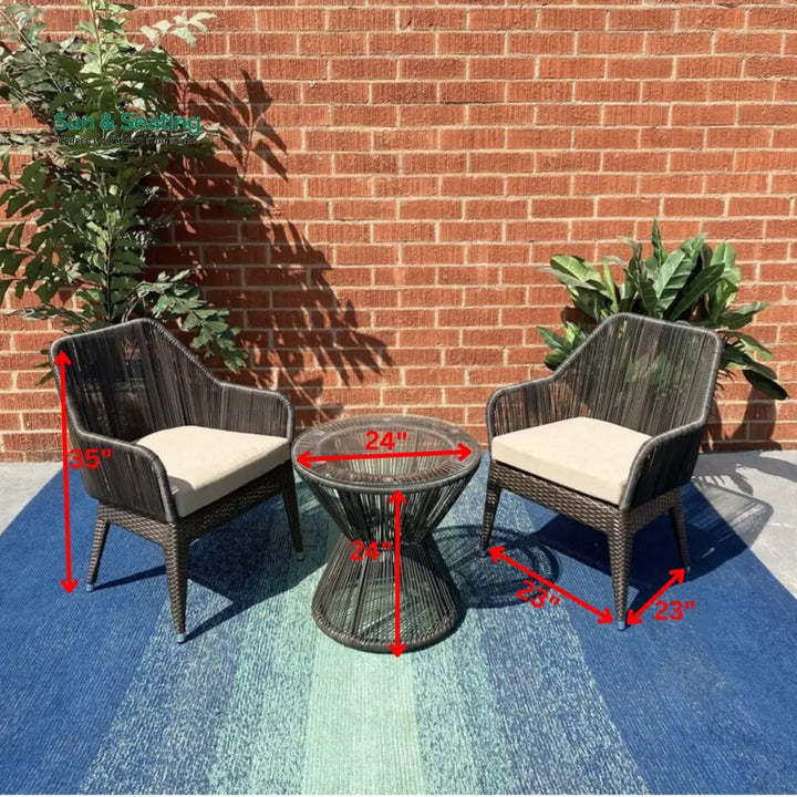 Tim Outdoor Patio Seating Set 2 Chairs and 1 Table Set (Brown) Coffee Table Sets