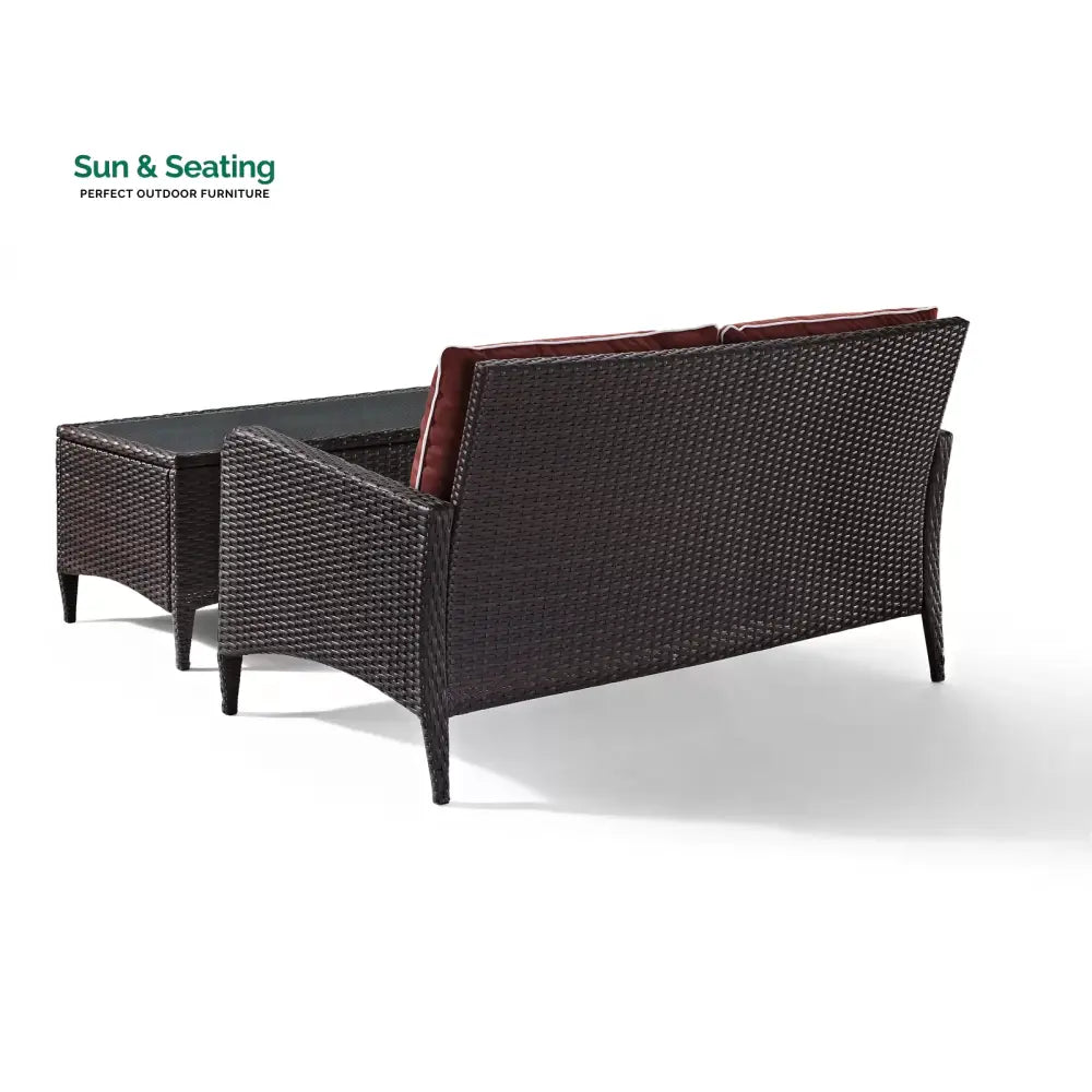 Tino Outdoor 2 seater Sofa and 1 Center Table (Dark Brown + Red) Sofa Sets