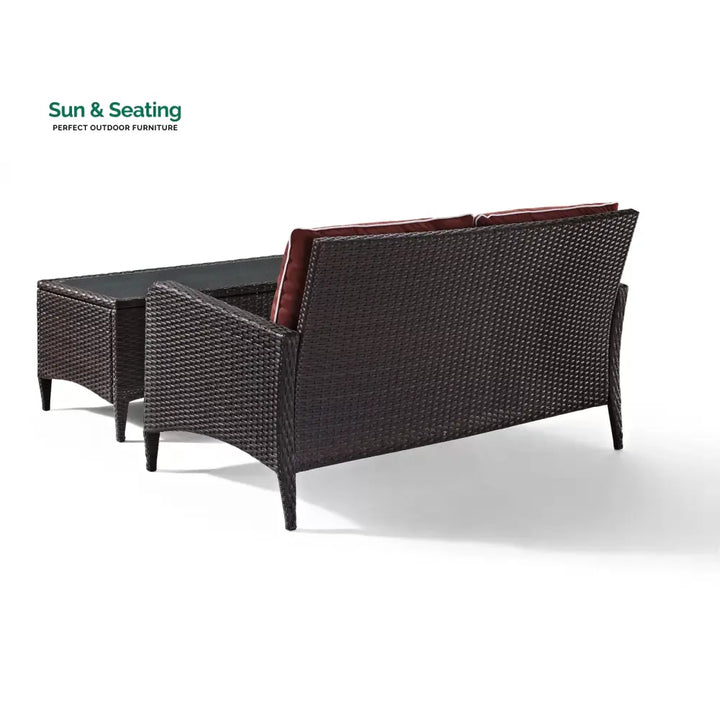 Tino Outdoor 2 seater Sofa and 1 Center Table (Dark Brown + Red) Sofa Sets