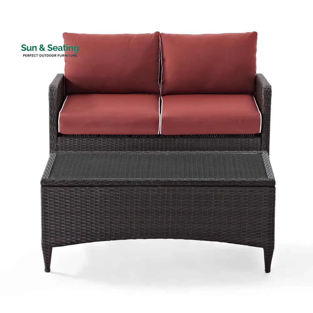 Tino Outdoor 2 seater Sofa and 1 Center Table (Dark Brown + Red) Sofa Sets