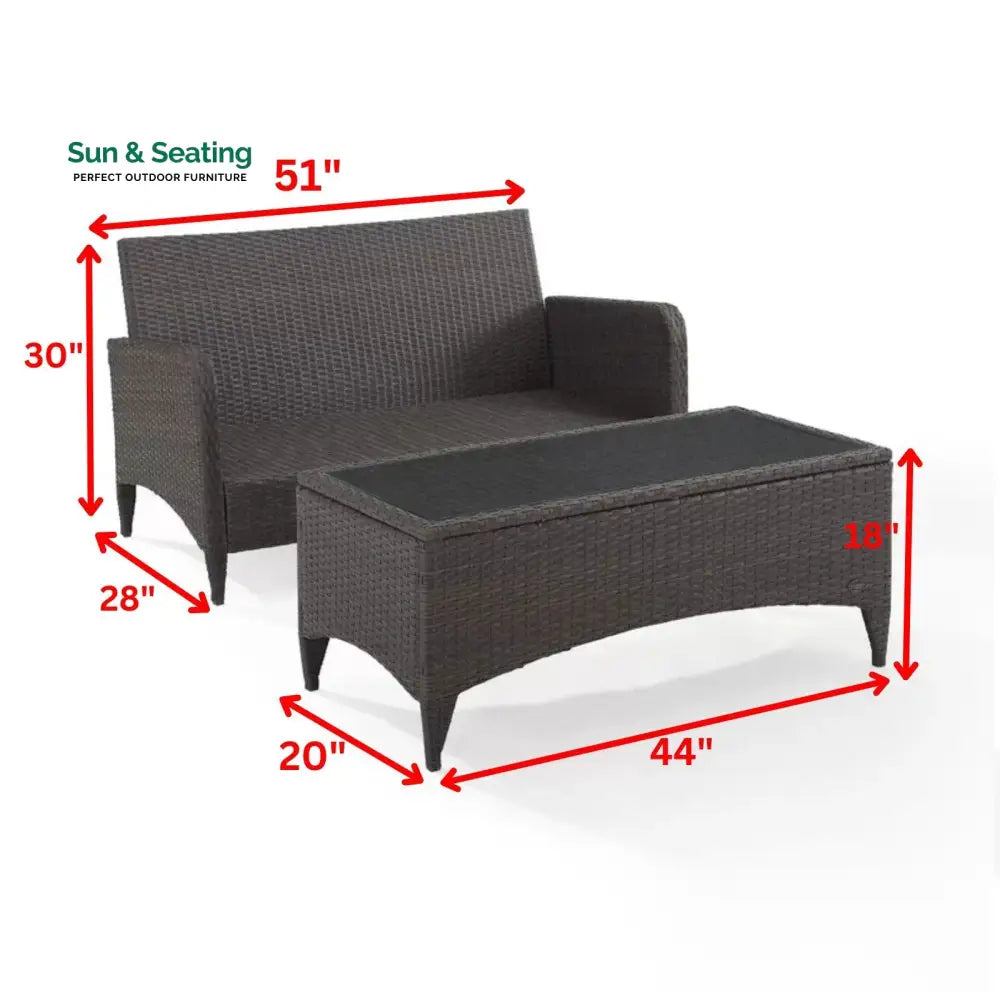 Tino Outdoor 2 seater Sofa and 1 Center Table (Dark Brown + Red) Sofa Sets