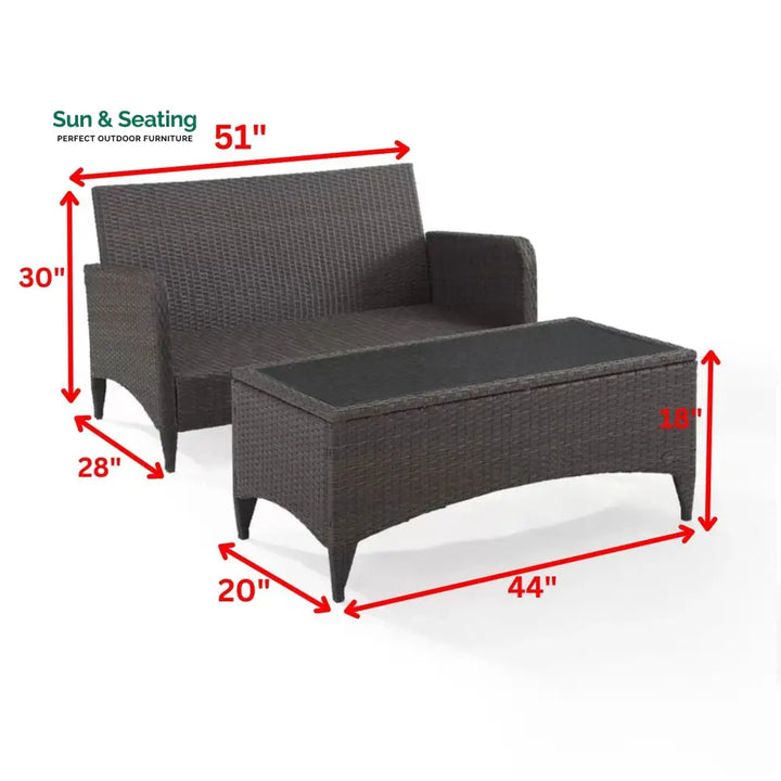 Tino Outdoor 2 seater Sofa and 1 Center Table (Dark Brown + Red) Sofa Sets