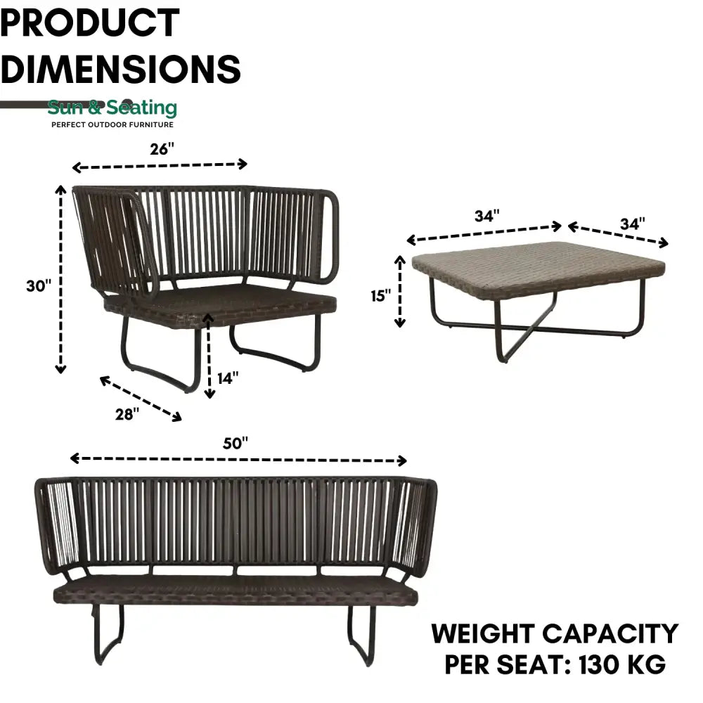 Tinsley Outdoor Rope 4-Piece Patio Sofa Set with Wicker Top Table (Brown &amp; White) Sofa Set