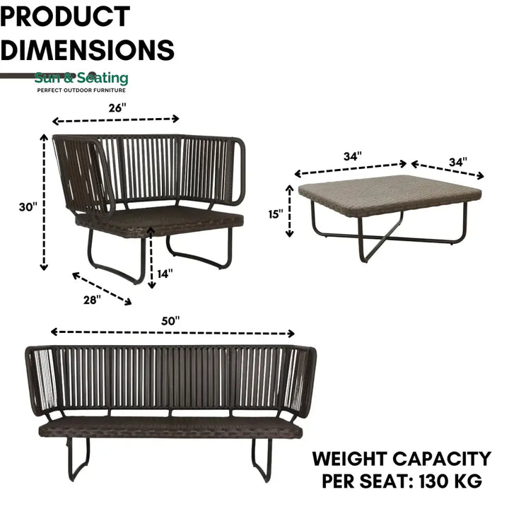 Tinsley Outdoor Rope 4-Piece Patio Sofa Set with Wicker Top Table (Brown &amp; White) Sofa Set