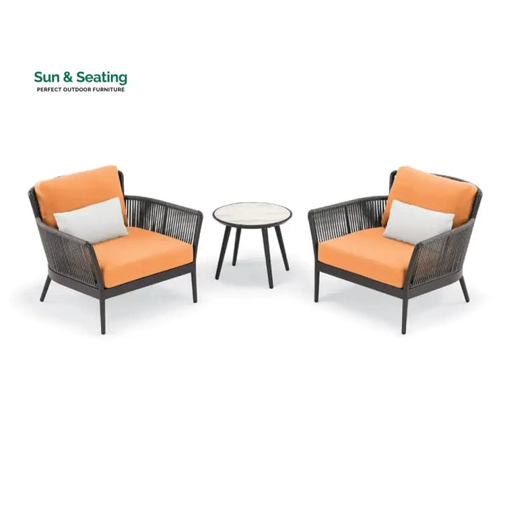 Tito Outdoor Patio Seating Set 2 Chairs and 1 Table Set (ORANGE) Braided &amp; Rope Coffee Table Sets