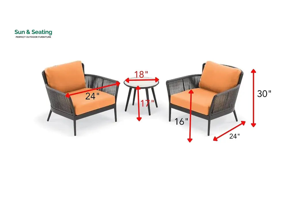 Tito Outdoor Patio Seating Set 2 Chairs and 1 Table Set (ORANGE) Braided &amp; Rope Coffee Table Sets