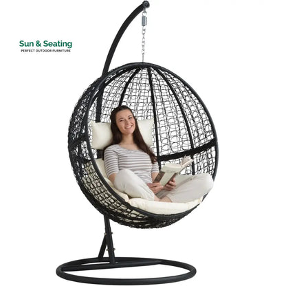 Tocci Single Seater Hanging Swing With Stand For Balcony Garden Swing (Black) Swings