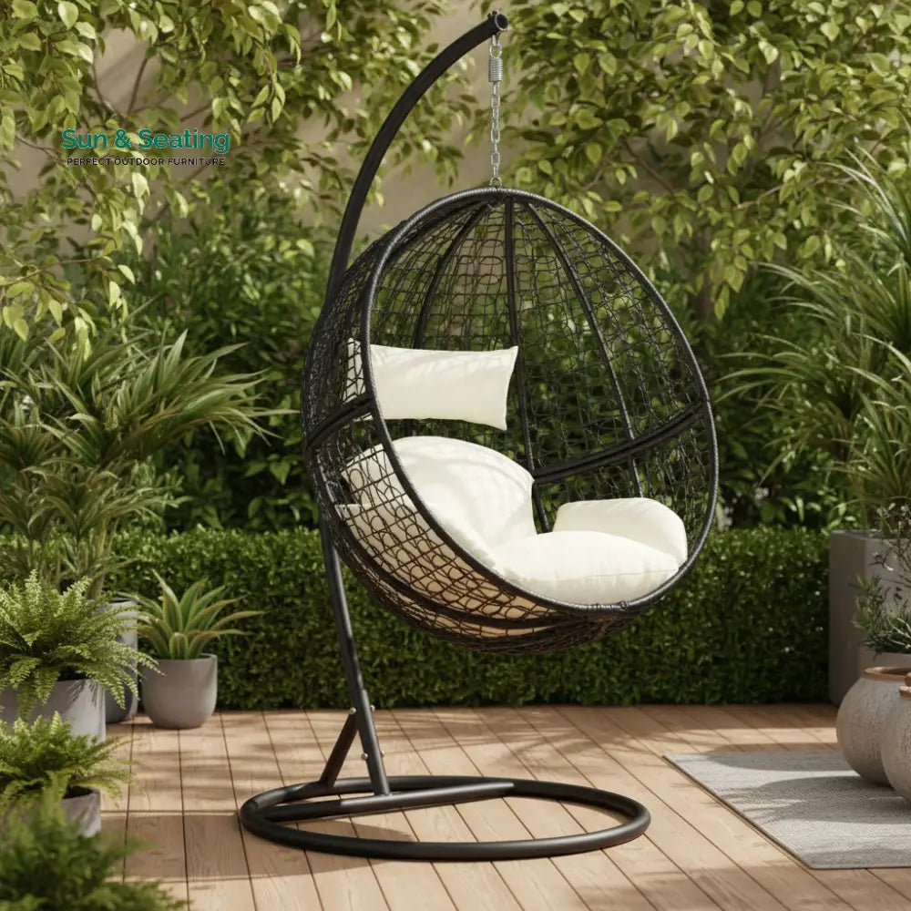 Tocci Single Seater Hanging Swing With Stand For Balcony Garden Swing (Black) Swings