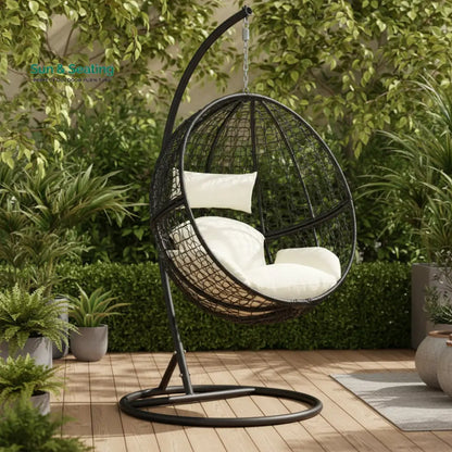 Tocci Single Seater Hanging Swing With Stand For Balcony Garden Swing (Black) Swings