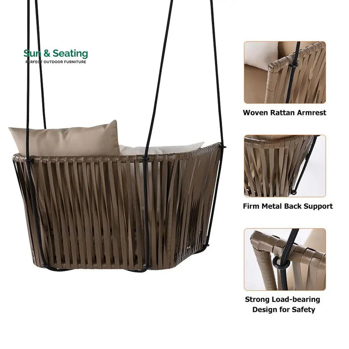 Tofull Single Seater Hanging Swing Without Stand For Balcony Garden Swing (Brown) Swings