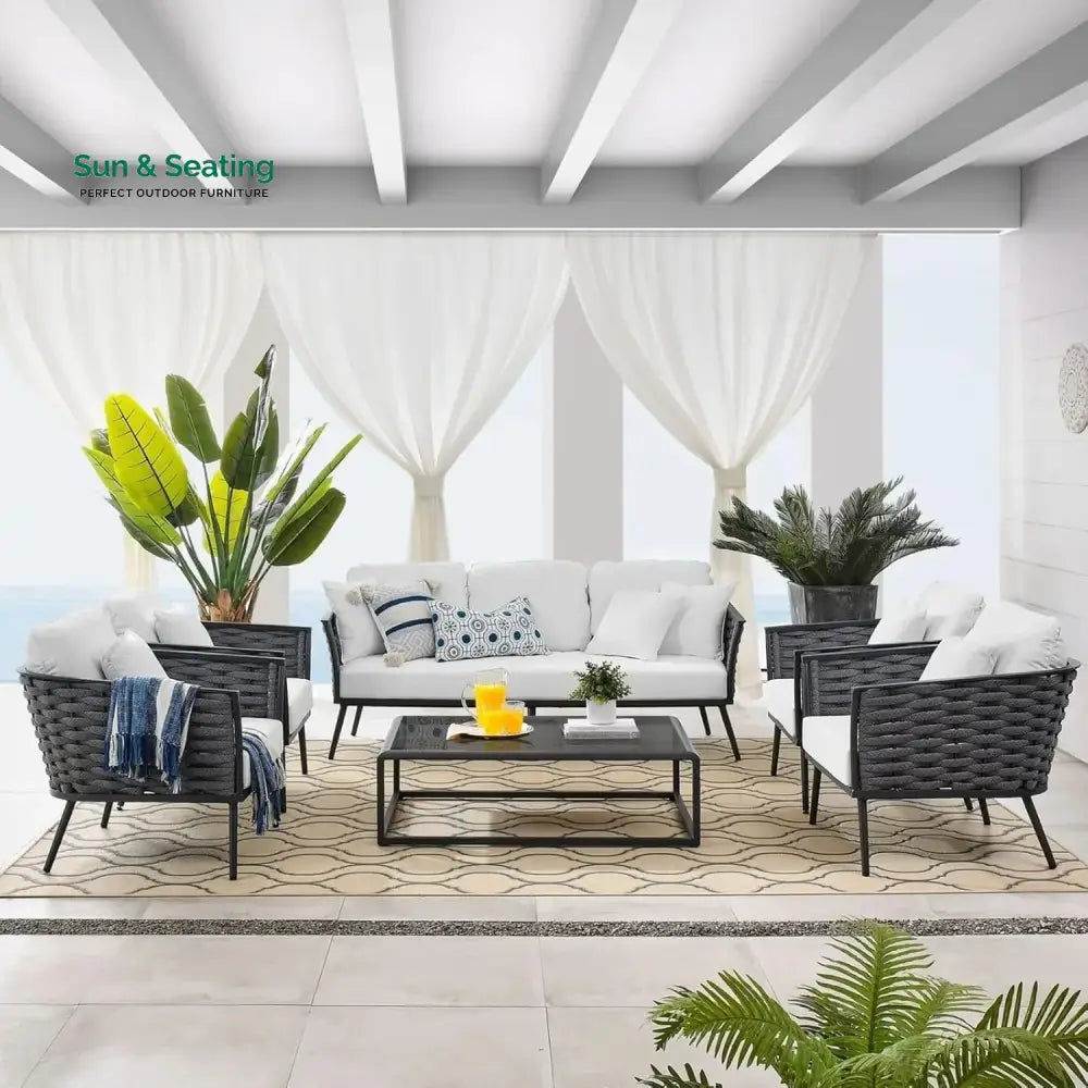 Tomoko 6-Piece Outdoor Rope Sofa Set (Grey &amp; White) Sofa Set