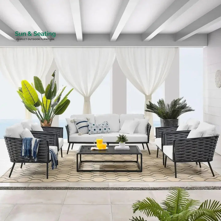 Tomoko 6-Piece Outdoor Rope Sofa Set (Grey &amp; White) Sofa Set