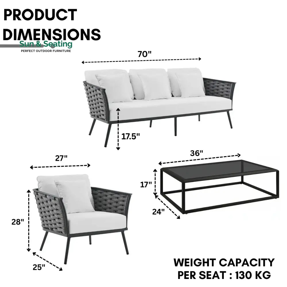 Tomoko 6-Piece Outdoor Rope Sofa Set (Grey &amp; White) Sofa Set