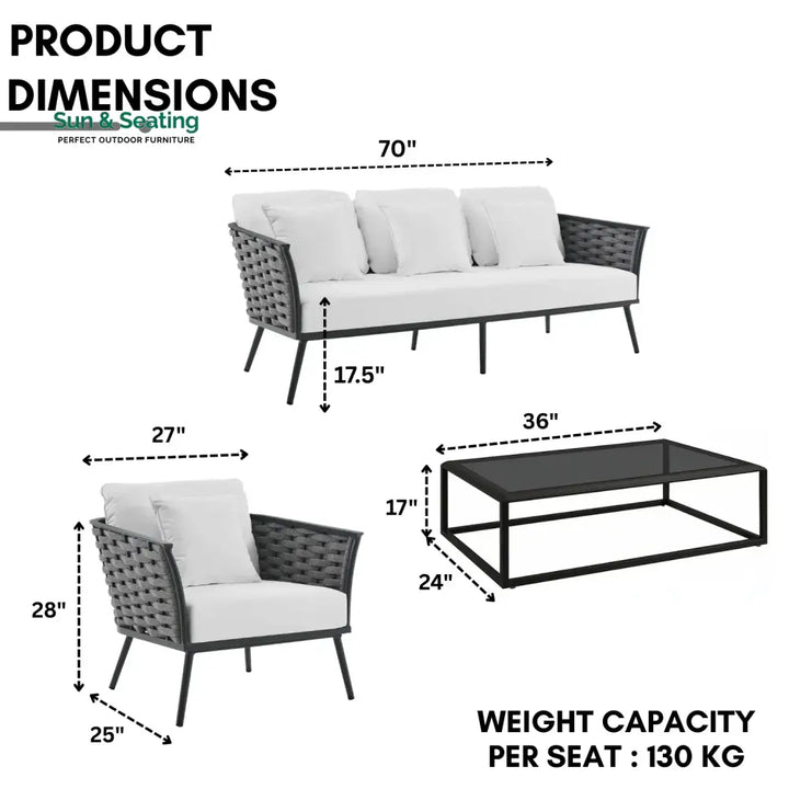 Tomoko 6-Piece Outdoor Rope Sofa Set (Grey &amp; White) Sofa Set