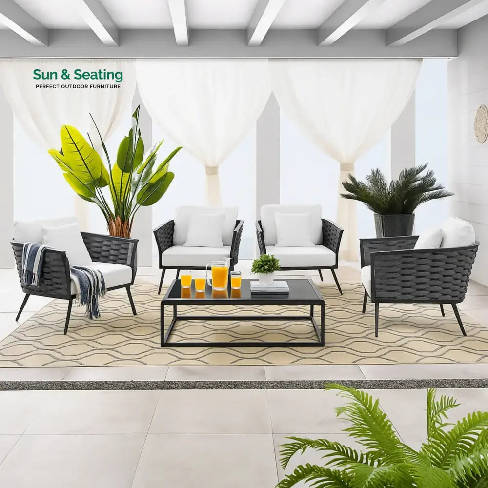 Tomoko 6-Piece Outdoor Rope Sofa Set (Grey &amp; White) Sofa Set