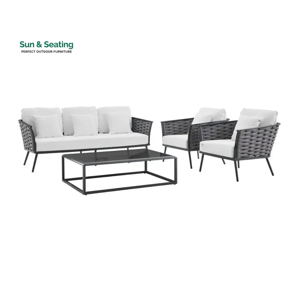 Tomoko 6-Piece Outdoor Rope Sofa Set (Grey &amp; White) Sofa Set
