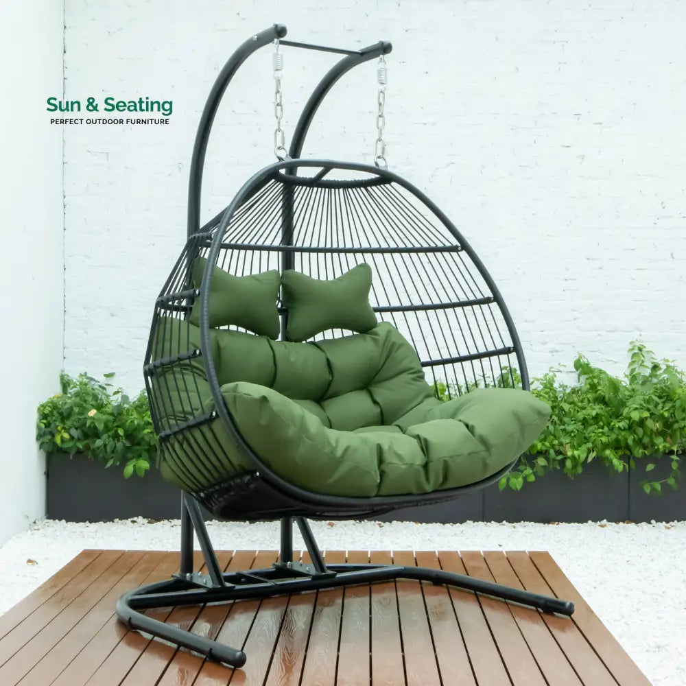 Tonia Double Seater Hanging Swing With Stand For Balcony Garden Swing (Black) Braided and Rope Dark Green Swings