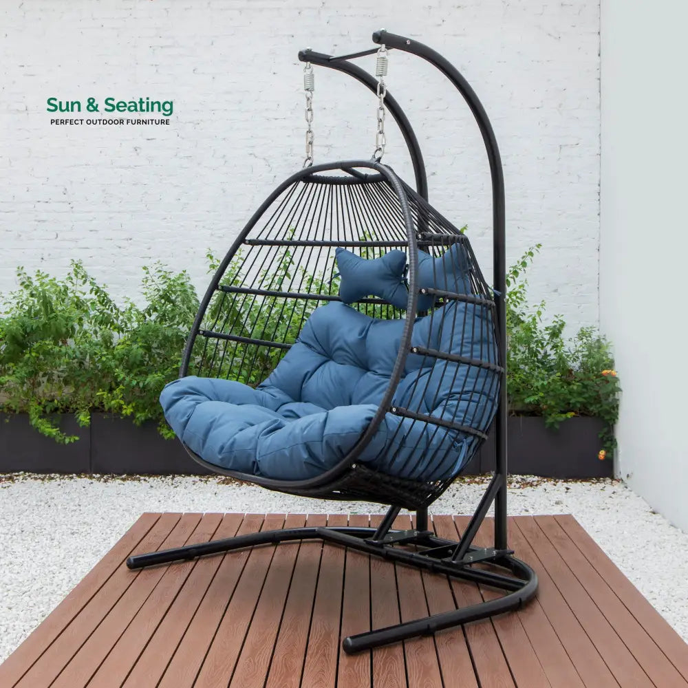 Tonia Double Seater Hanging Swing With Stand For Balcony Garden Swing (Black) Braided and Rope Navy Blue Swings