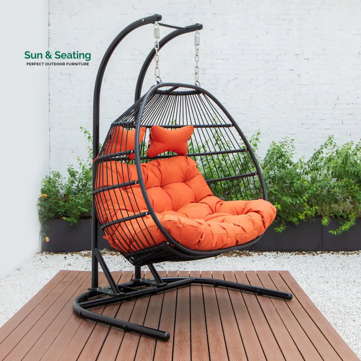 Tonia Double Seater Hanging Swing With Stand For Balcony Garden Swing (Black) Braided and Rope Orange Swings