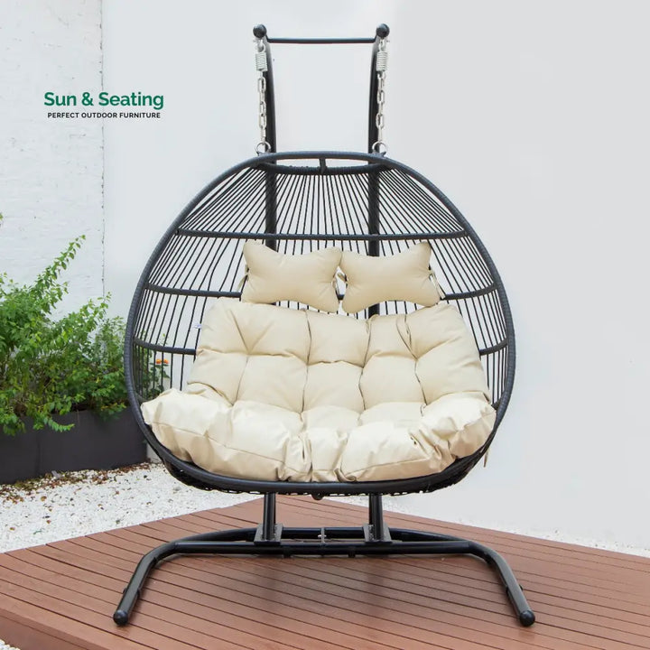 Tonia Double Seater Hanging Swing With Stand For Balcony Garden Swing (Black) Braided and Rope Swings