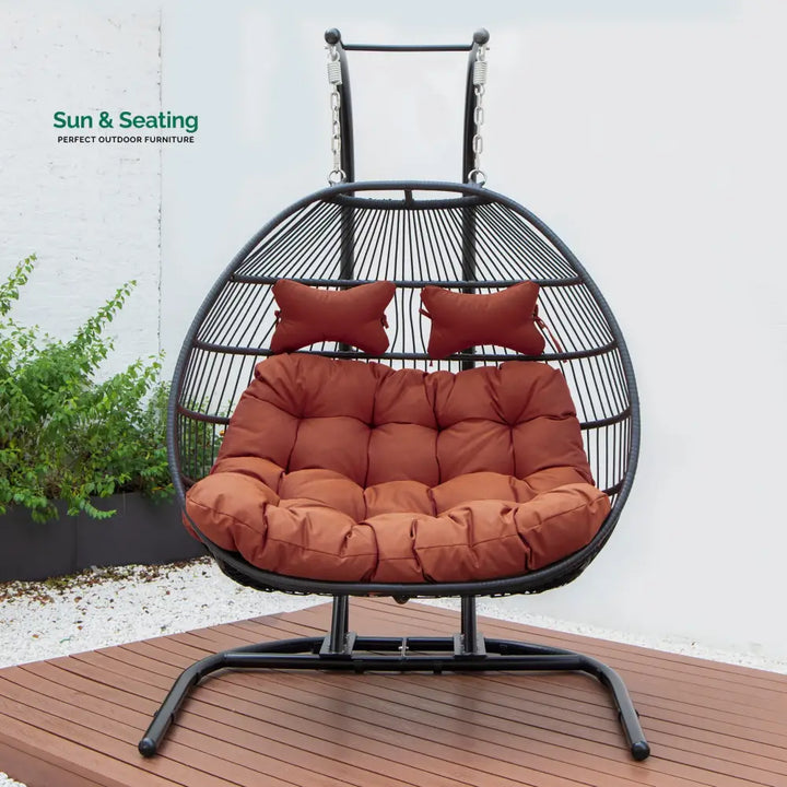 Tonia Double Seater Hanging Swing With Stand For Balcony Garden Swing (Black) Braided and Rope Swings
