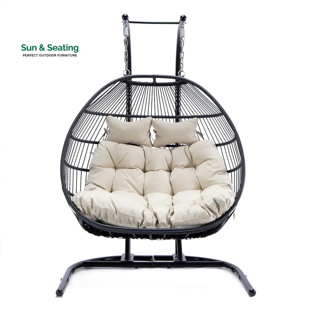 Tonia Double Seater Hanging Swing With Stand For Balcony Garden Swing (Black) Braided and Rope Swings